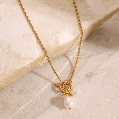 Elegant Freshwater Pearl Necklace with Toggle Clasp – Waterproof, Hypoallergenic, 16 Inches 3