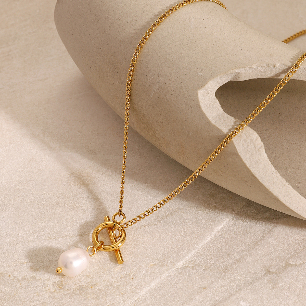 Elegant Freshwater Pearl Necklace with Toggle Clasp – Waterproof, Hypoallergenic, 16 Inches 4