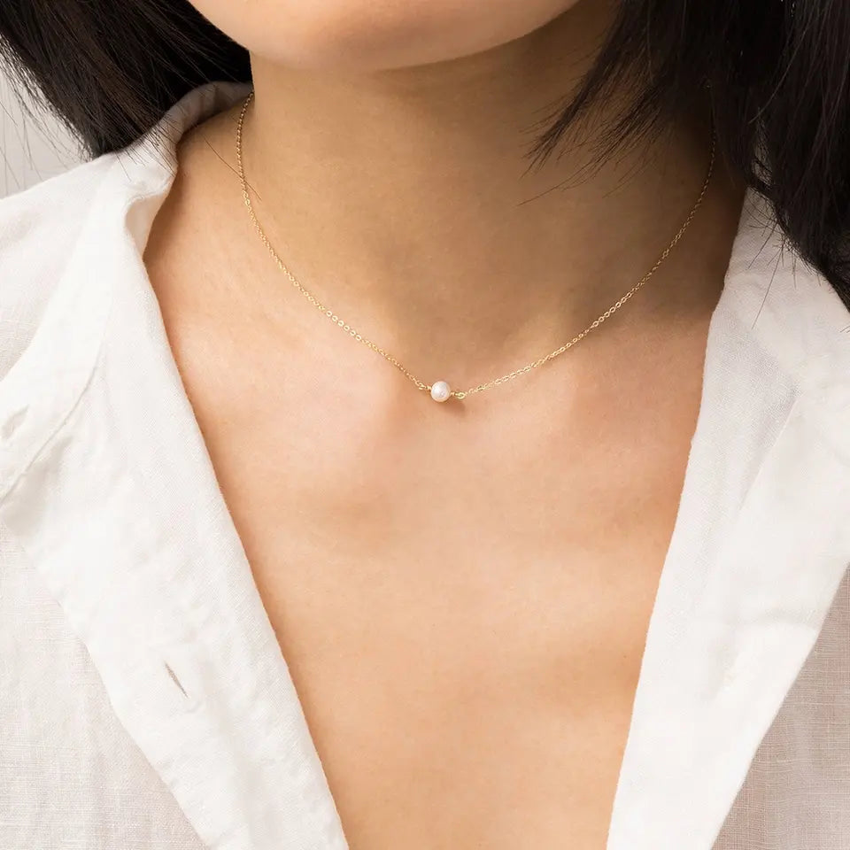 Elegant Freshwater Pearl Necklace with Waterproof Gold Chain – 15 Inch Length and 2 Inch Extension 3