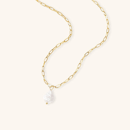 Elegant Freshwater Pearl Necklace with Waterproof Gold Chain – 17 Inches Long, Hypoallergenic and Eco-Friendly 0