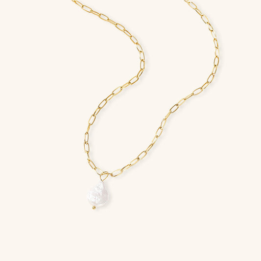 Elegant Freshwater Pearl Necklace with Waterproof Gold Chain – 17 Inches Long, Hypoallergenic and Eco-Friendly 0