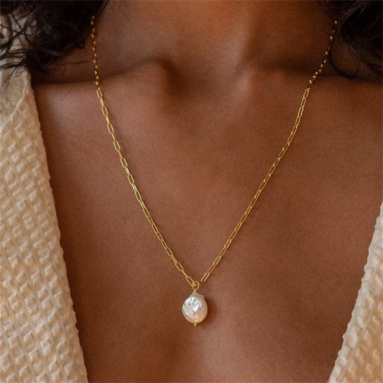 Elegant Freshwater Pearl Necklace with Waterproof Gold Chain – 17 Inches Long, Hypoallergenic and Eco-Friendly 3