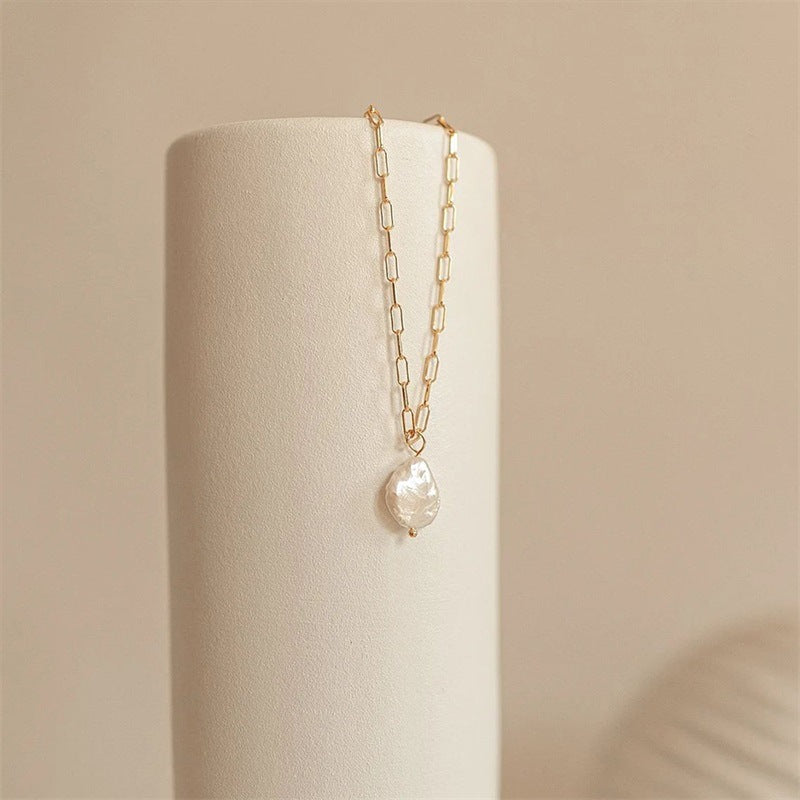 Elegant Freshwater Pearl Necklace with Waterproof Gold Chain – 17 Inches Long, Hypoallergenic and Eco-Friendly 4