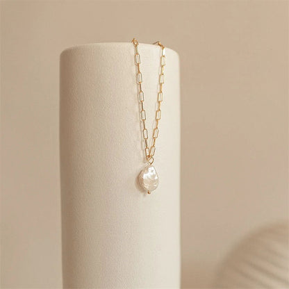 Elegant Freshwater Pearl Necklace with Waterproof Gold Chain – 17 Inches Long, Hypoallergenic and Eco-Friendly 4