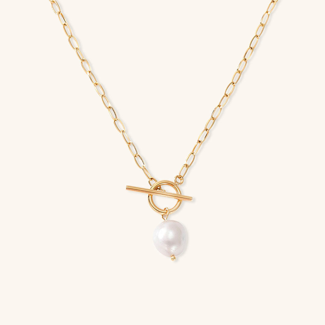 Elegant Freshwater Pearl Necklace with Waterproof Gold Chain – 17 Inches, Hypoallergenic and Skin-Friendly 0