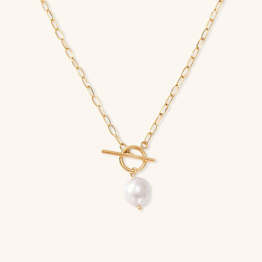 Elegant Freshwater Pearl Necklace with Waterproof Gold Chain – 17 Inches, Hypoallergenic and Skin-Friendly 0
