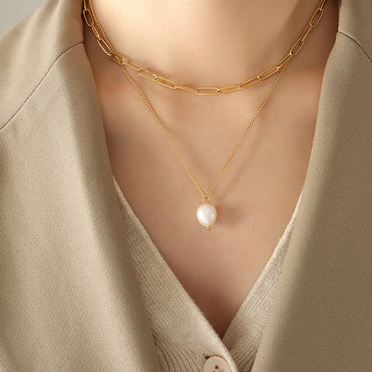 Elegant Freshwater Pearl Necklace with Waterproof Gold Chains – Hypoallergenic and Stylish Accessory 1