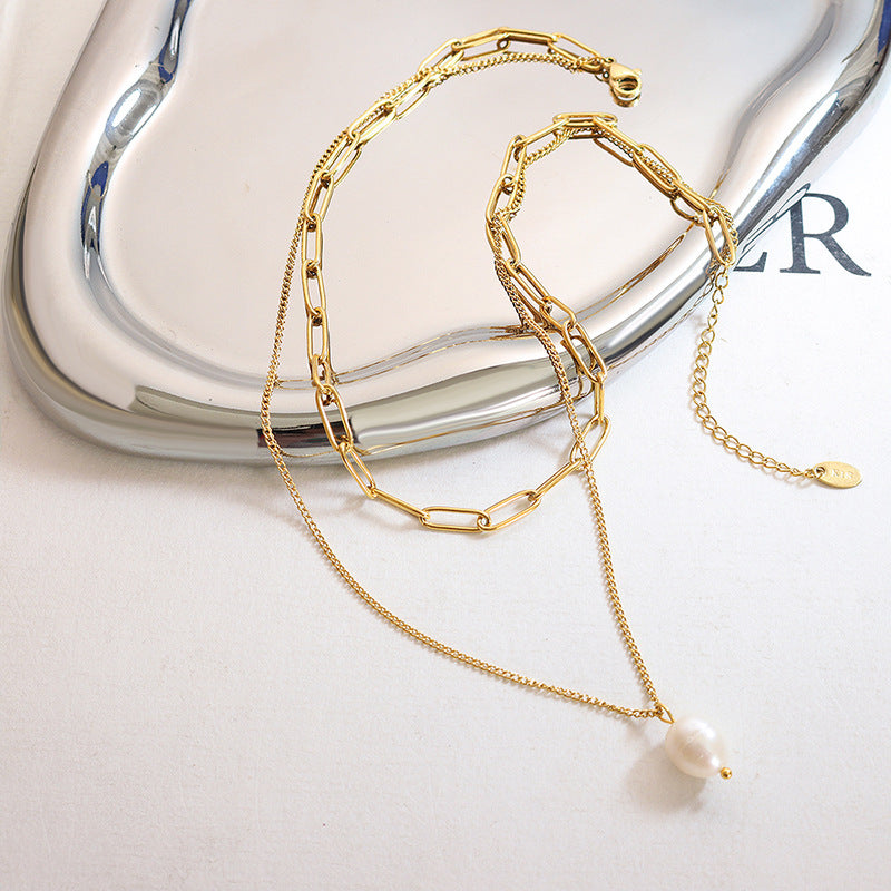 Elegant Freshwater Pearl Necklace with Waterproof Gold Chains – Hypoallergenic and Stylish Accessory 3