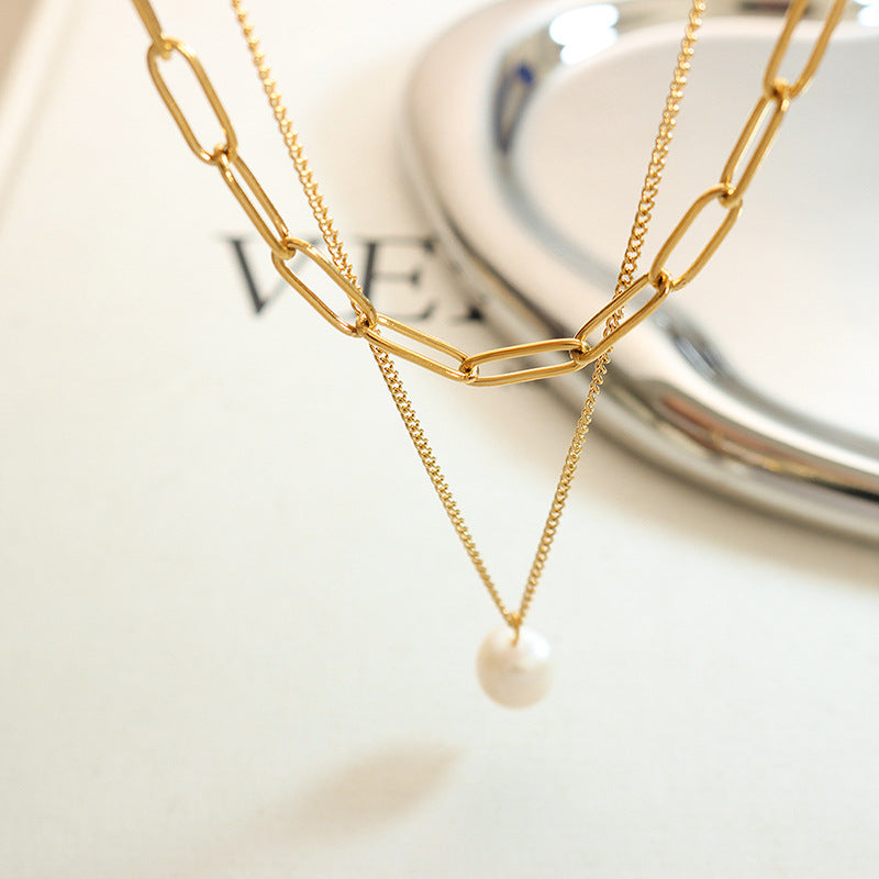 Elegant Freshwater Pearl Necklace with Waterproof Gold Chains – Hypoallergenic and Stylish Accessory 4