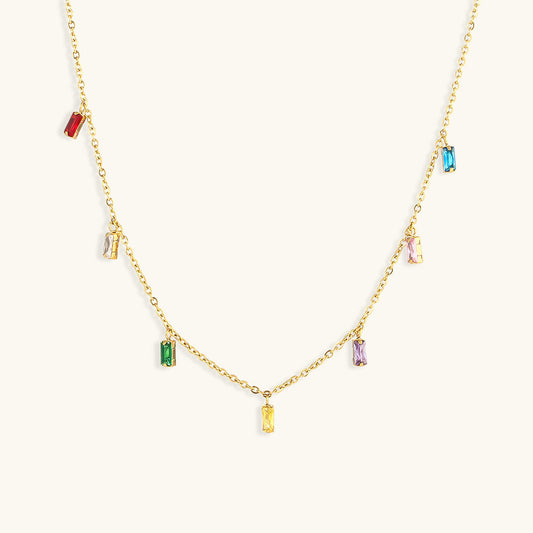 Elegant Gold-Plated Gemstone Necklace with Adjustable Length – Hypoallergenic and Water-Resistant 0