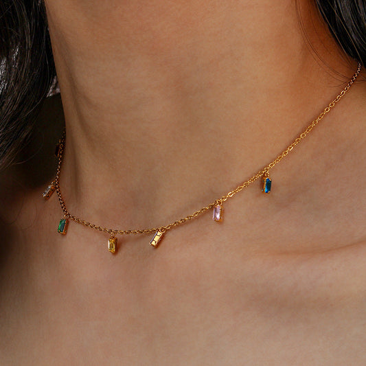 Elegant Gold-Plated Gemstone Necklace with Adjustable Length – Hypoallergenic and Water-Resistant 1