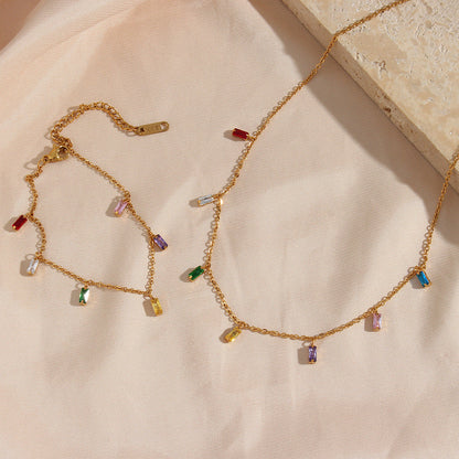 Elegant Gold-Plated Gemstone Necklace with Adjustable Length – Hypoallergenic and Water-Resistant 3