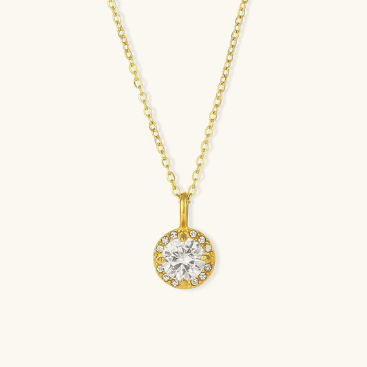 Elegant Gold Gemstone Necklace with AAAAA Diamond Simulant – 16 Inch Length 0