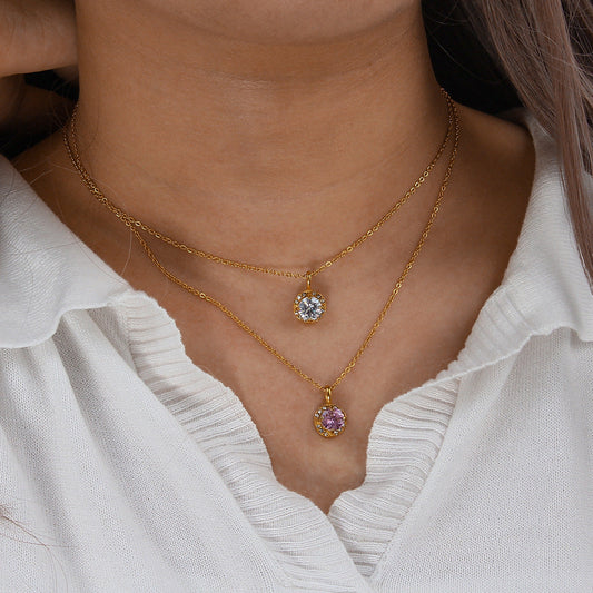 Elegant Gold Gemstone Necklace with AAAAA Diamond Simulant – 16 Inch Length 1