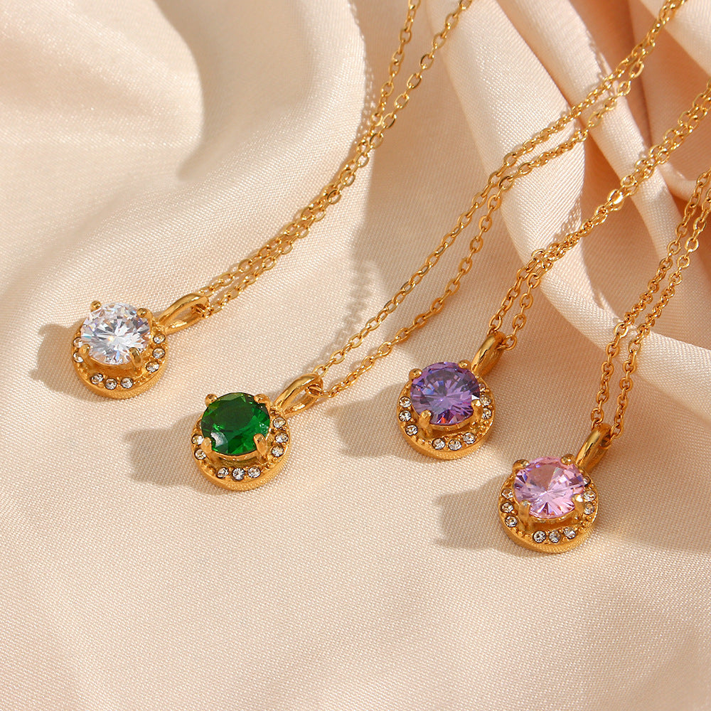 Elegant Gold Gemstone Necklace with AAAAA Diamond Simulant – 16 Inch Length 2