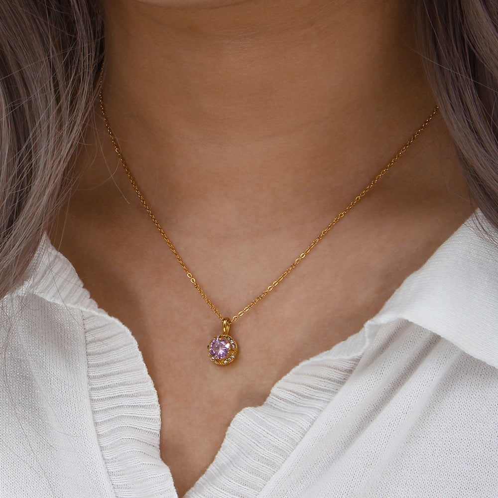 Elegant Gold Gemstone Necklace with AAAAA Diamond Simulant – 16 Inch Length 6