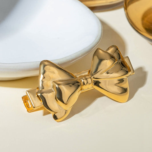 Elegant Gold Hair Clip with Classic Bow Design – Hypoallergenic and Durable Accessory 4