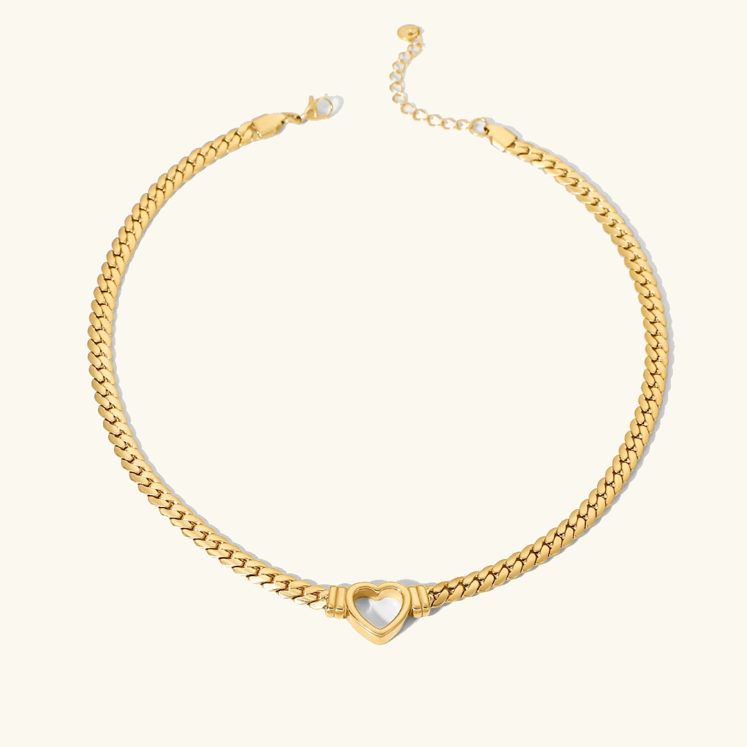 Elegant Gold Heart Choker Necklace – Minimalist 17-Inch Design, Hypoallergenic Stainless Steel with Extension 0