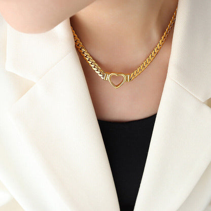 Elegant Gold Heart Choker Necklace – Minimalist 17-Inch Design, Hypoallergenic Stainless Steel with Extension 3