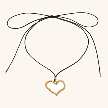 Elegant Gold Heart Pendant Necklace with Black Rope – Hypoallergenic and Waterproof 58 Inch 0