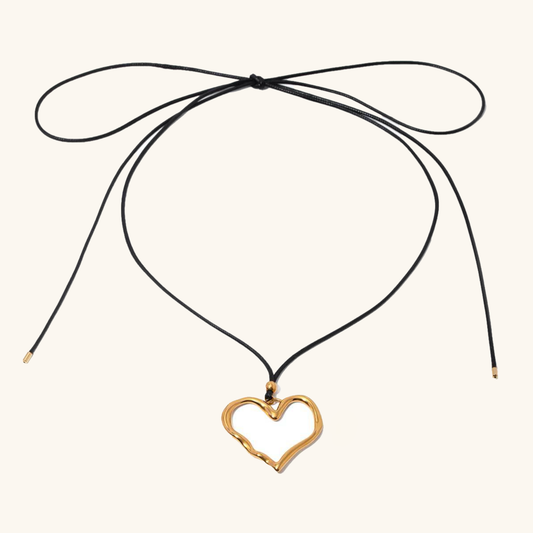 Elegant Gold Heart Pendant Necklace with Black Rope – Hypoallergenic and Waterproof 58 Inch 0