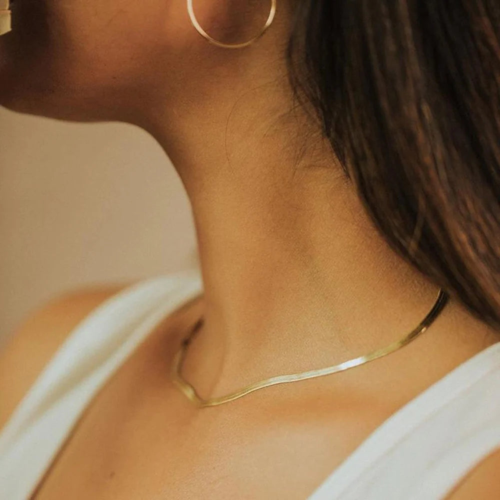 Elegant Gold Herringbone Necklace for Women – Hypoallergenic Stainless Steel-Plated Jewelry, 14k Gold, 14-Inch with Extension 1