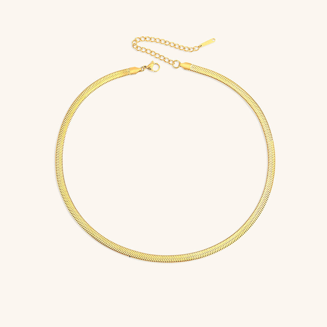 Elegant Gold Herringbone Necklace for Women – Hypoallergenic Stainless Steel-Plated Jewelry, 14k Gold, 14-Inch with Extension 10