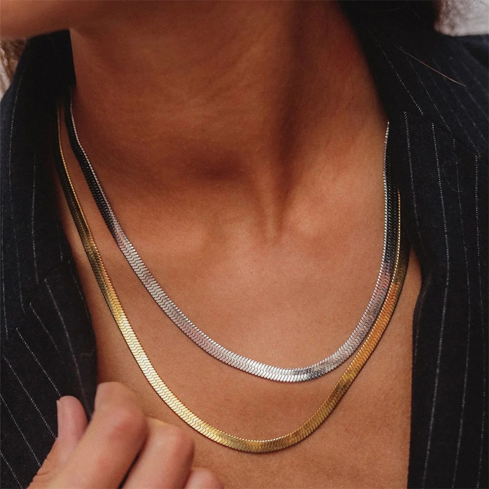 Elegant Gold Herringbone Necklace for Women – Hypoallergenic Stainless Steel-Plated Jewelry, 14k Gold, 14-Inch with Extension 3