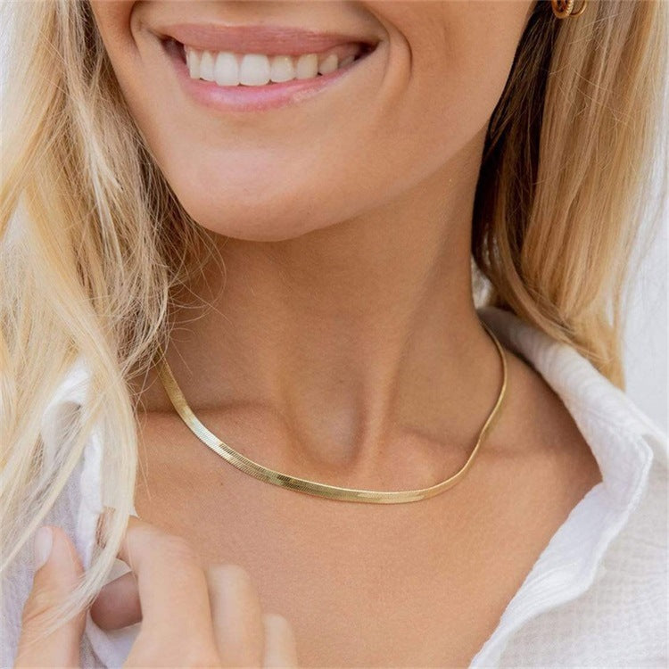 Elegant Gold Herringbone Necklace for Women – Hypoallergenic Stainless Steel-Plated Jewelry, 14k Gold, 14-Inch with Extension 5