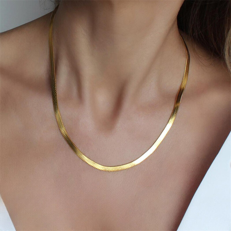 Elegant Gold Herringbone Necklace for Women – Hypoallergenic Stainless Steel-Plated Jewelry, 14k Gold, 14-Inch with Extension 7