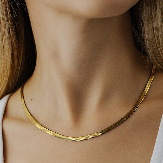 Elegant Gold Necklace – 18k Gold-Plated Herringbone Design, Hypoallergenic, Water-Resistant, 18-inch with 2-inch Extension 1