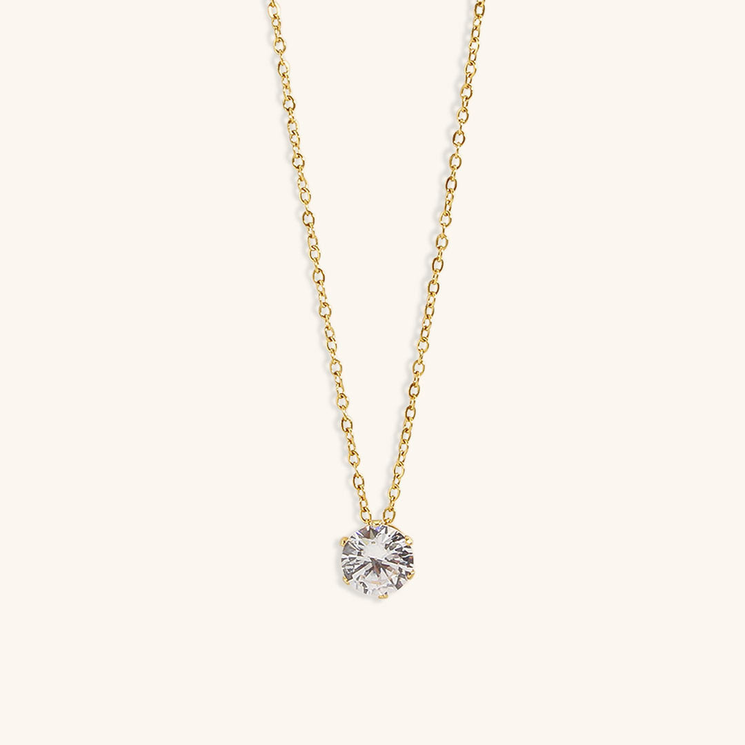 Elegant Gold Necklace with AAAAA Diamond Simulants – Hypoallergenic 18k Plated Stainless Steel, 15 Inch Length 0