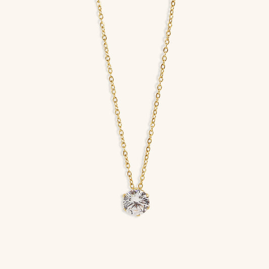 Elegant Gold Necklace with AAAAA Diamond Simulants – Hypoallergenic 18k Plated Stainless Steel, 15 Inch Length 0