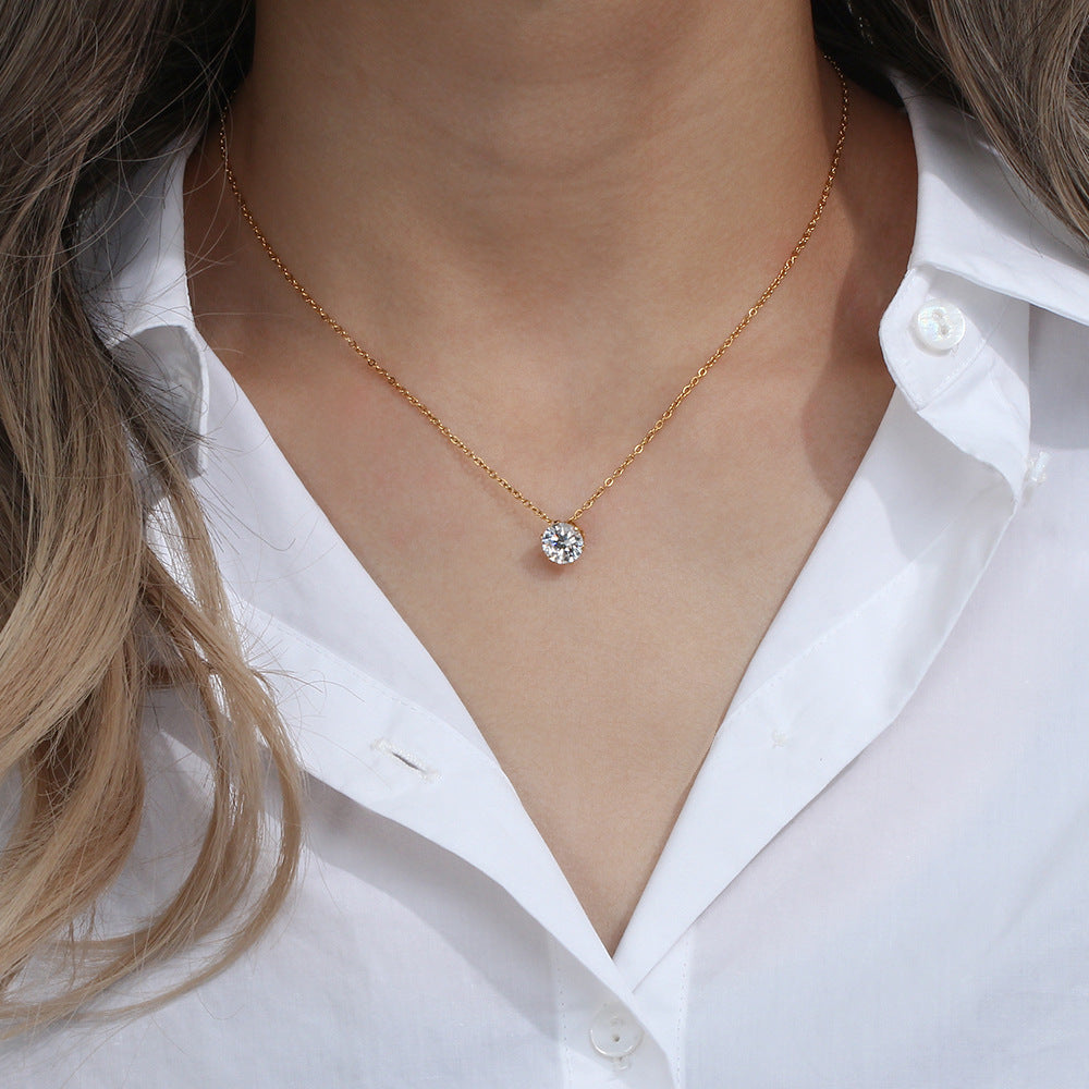 Elegant Gold Necklace with AAAAA Diamond Simulants – Hypoallergenic 18k Plated Stainless Steel, 15 Inch Length 1