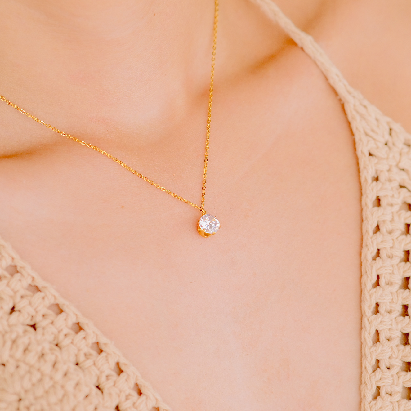 Elegant Gold Necklace with AAAAA Diamond Simulants – Hypoallergenic 18k Plated Stainless Steel, 15 Inch Length 2