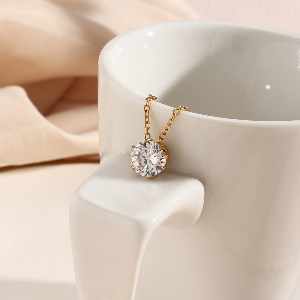 Elegant Gold Necklace with AAAAA Diamond Simulants – Hypoallergenic 18k Plated Stainless Steel, 15 Inch Length 3