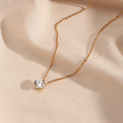 Elegant Gold Necklace with AAAAA Diamond Simulants – Hypoallergenic 18k Plated Stainless Steel, 15 Inch Length 5