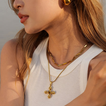 Elegant Gold Necklace with Diamond Pendant – 18k Stainless Steel-Plated Jewelry for Women 2