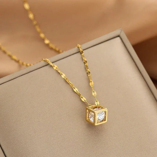 Elegant Gold Necklace with Zircon Accents – Adjustable Dainty Jewelry for Women 0