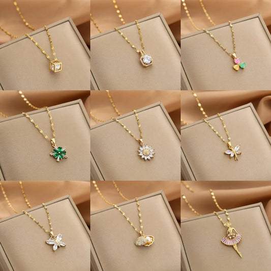 Elegant Gold Necklace with Zircon Accents – Adjustable Dainty Jewelry for Women 1