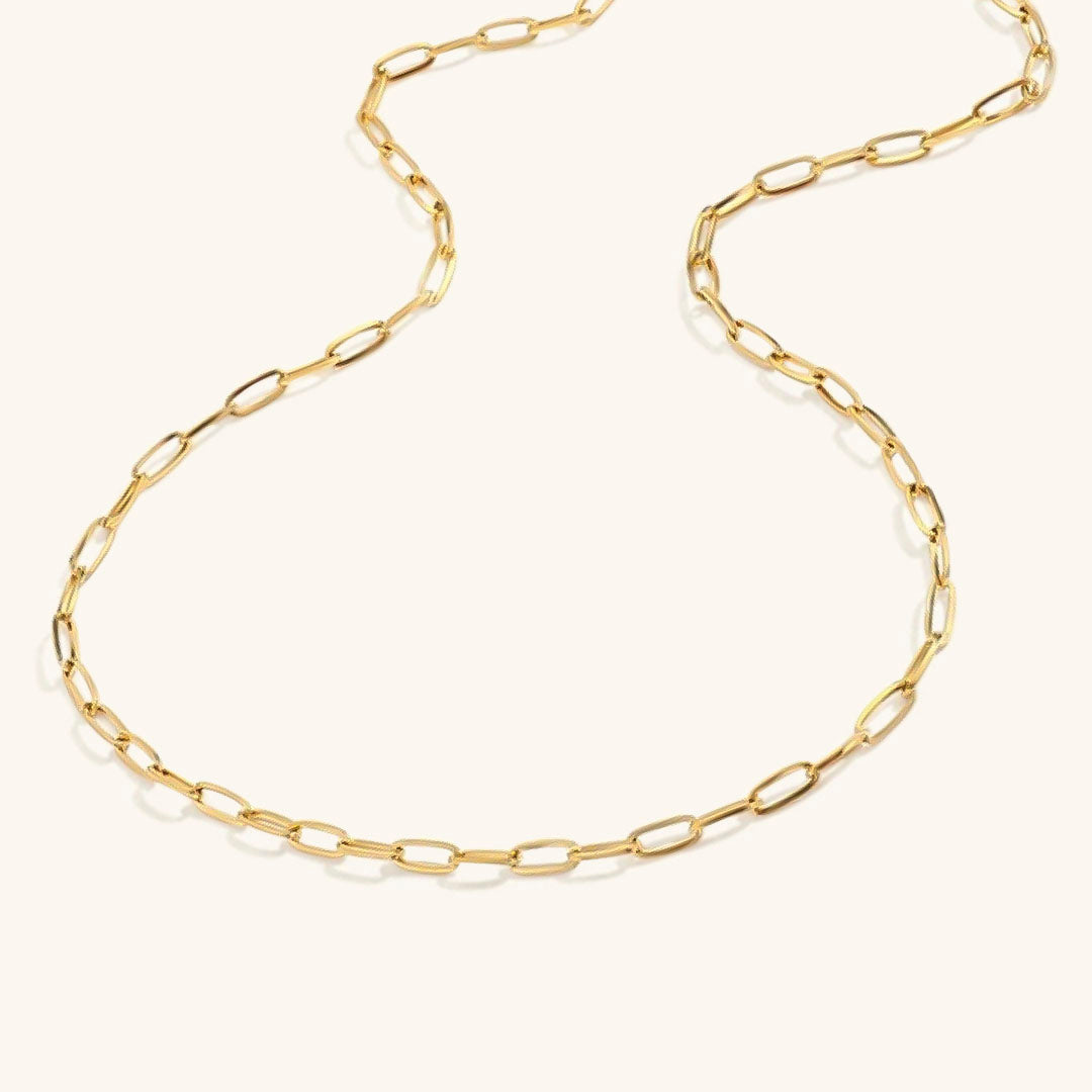 Elegant Gold Paperclip Chain Necklace – 14k Gold-Plated Stainless Steel, 17 Inches with Extension, Hypoallergenic Design 0