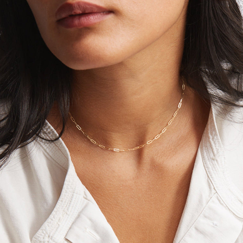 Elegant Gold Paperclip Chain Necklace – 14k Gold-Plated Stainless Steel, 17 Inches with Extension, Hypoallergenic Design 1
