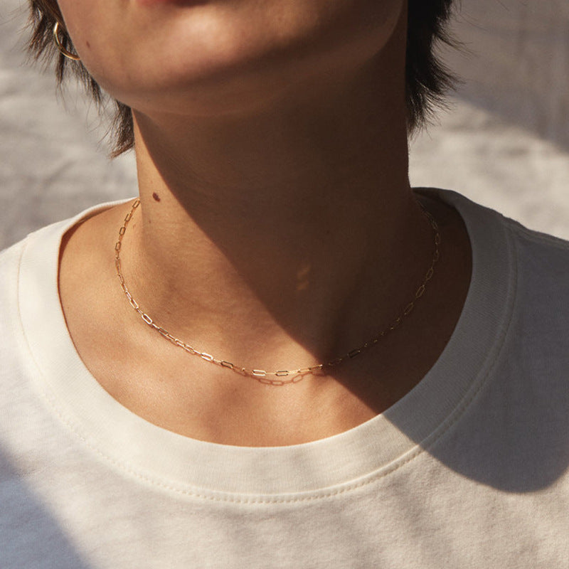 Elegant Gold Paperclip Chain Necklace – 14k Gold-Plated Stainless Steel, 17 Inches with Extension, Hypoallergenic Design 2