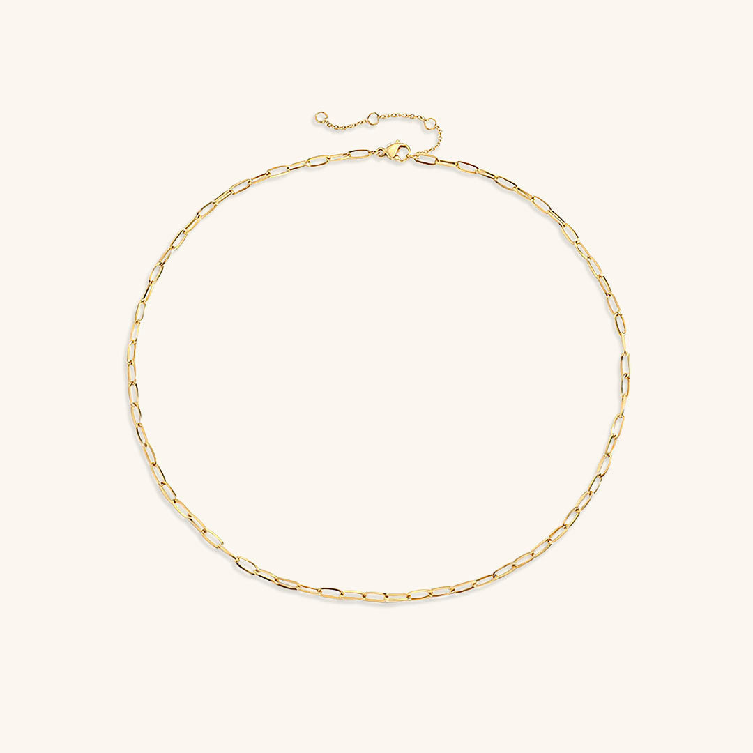 Elegant Gold Paperclip Chain Necklace – 14k Gold-Plated Stainless Steel, 17 Inches with Extension, Hypoallergenic Design 4