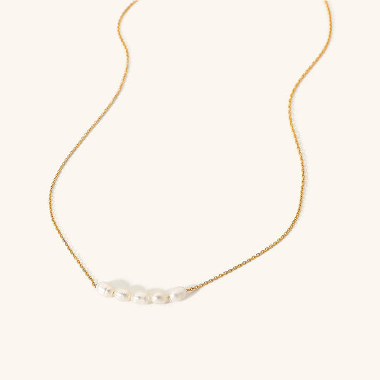 Elegant Gold Pearl Necklace – 18k Gold Plated Freshwater Pearls, Hypoallergenic Design for Women, 16-Inch Length with Extension 0