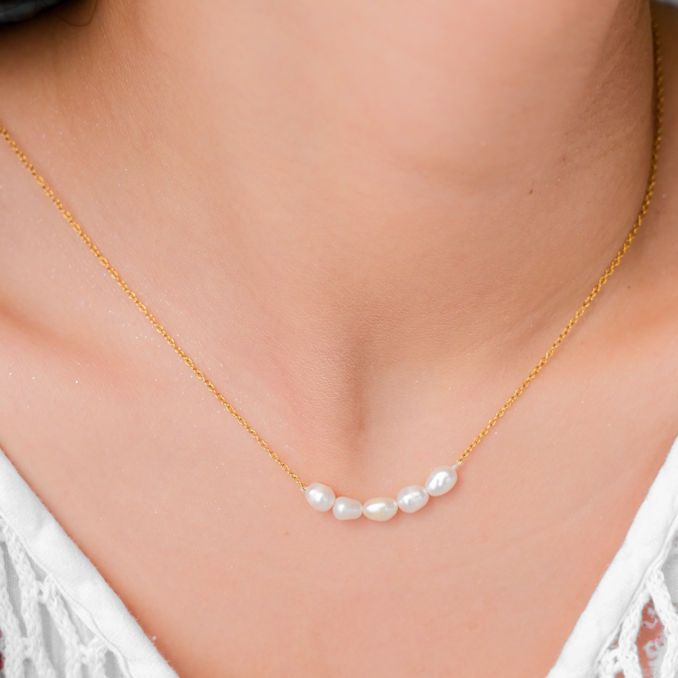 Elegant Gold Pearl Necklace – 18k Gold Plated Freshwater Pearls, Hypoallergenic Design for Women, 16-Inch Length with Extension 2