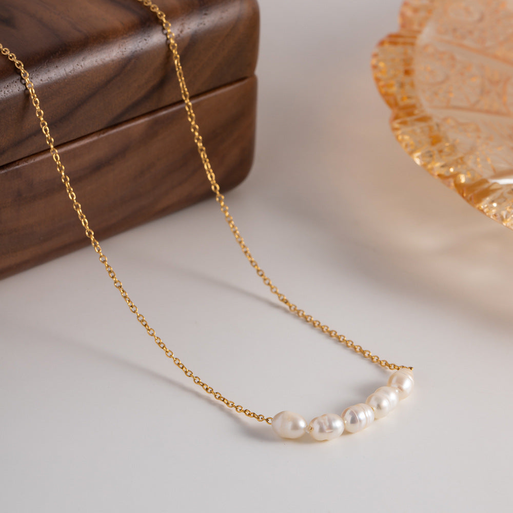 Elegant Gold Pearl Necklace – 18k Gold Plated Freshwater Pearls, Hypoallergenic Design for Women, 16-Inch Length with Extension 3