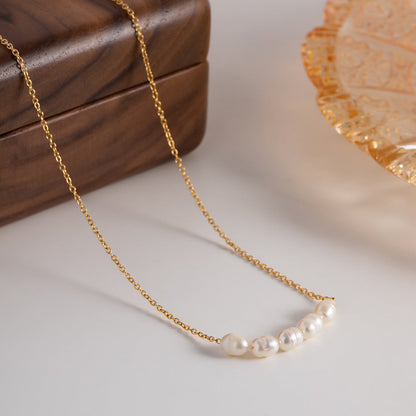 Elegant Gold Pearl Necklace – 18k Gold Plated Freshwater Pearls, Hypoallergenic Design for Women, 16-Inch Length with Extension 3