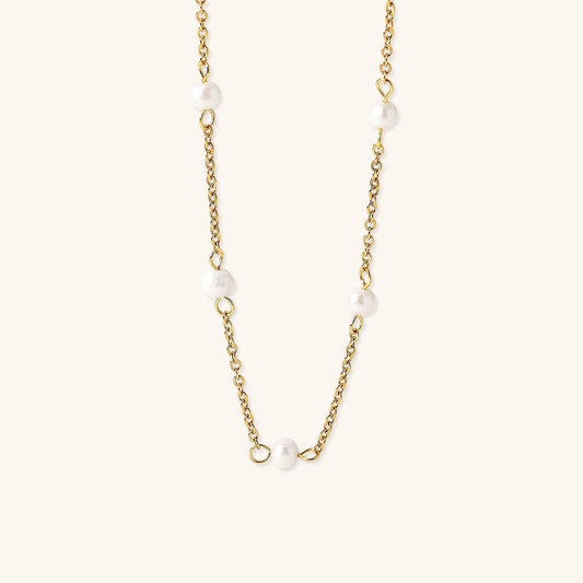 Elegant Gold Pearl Necklace with Freshwater Pearls – 18k Gold Plated, Hypoallergenic, 18-Inch Length 0