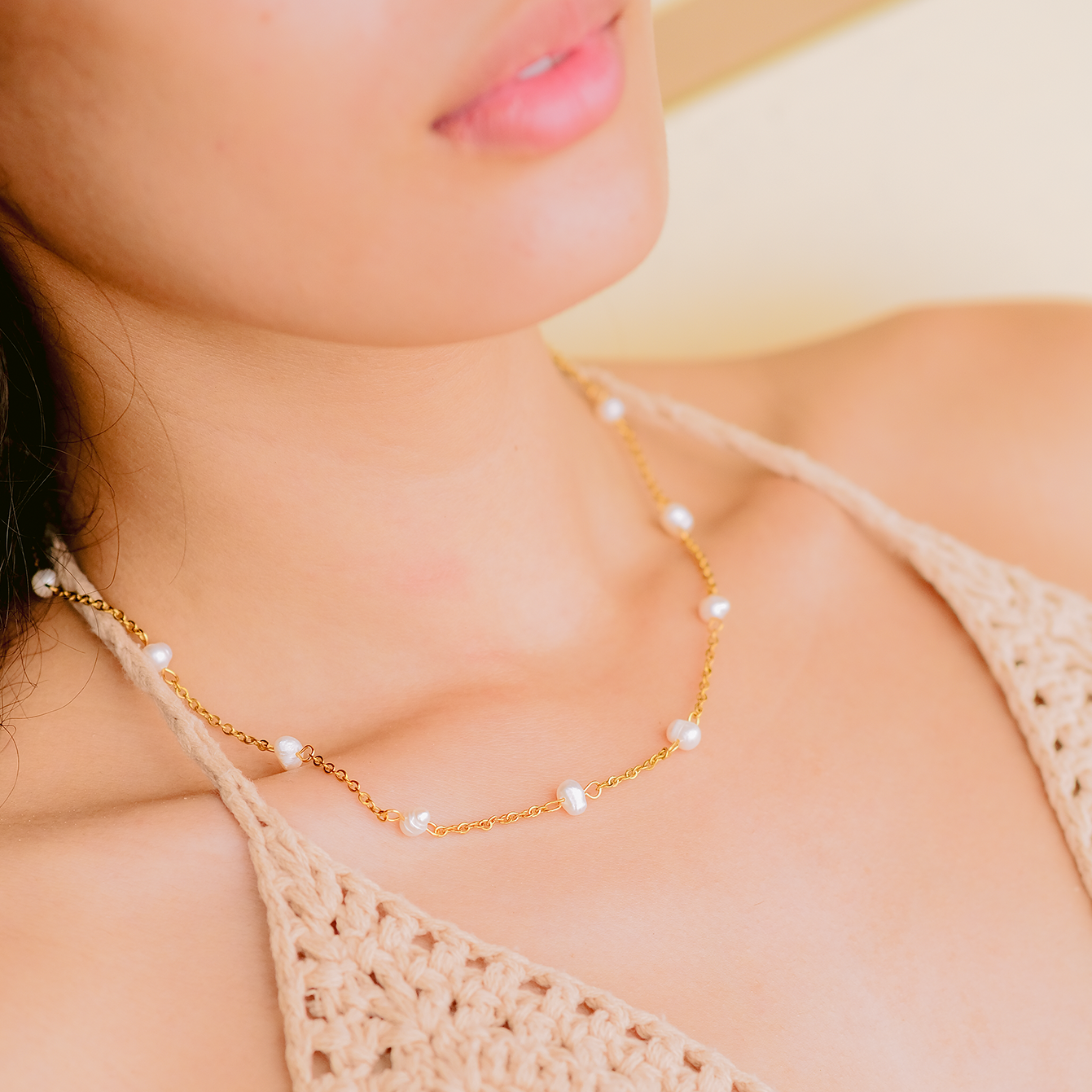 Elegant Gold Pearl Necklace with Freshwater Pearls – 18k Gold Plated, Hypoallergenic, 18-Inch Length 2